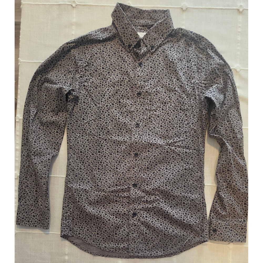 Goodfellow & Co Mens Slim Fit Floral Leaf Button Down Shirt Grey Small